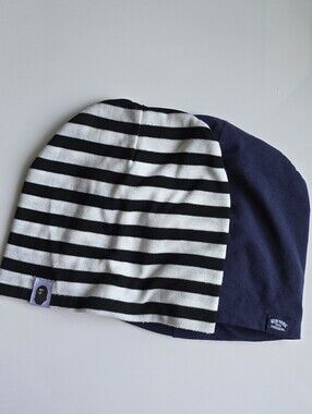 Black & White Striped, Navy Kids Beanie Soft Lightweight